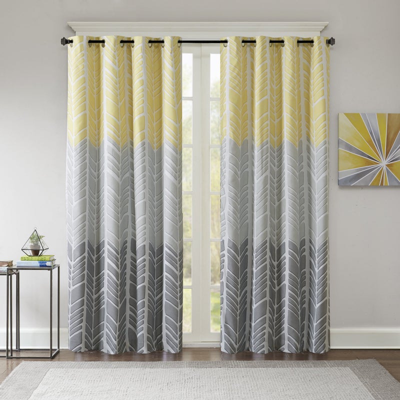 Intelligent Design Adel Total Blackout Curtain for Bedroom, Casual Single Window Panel for Livingroom, Family, Geometric Grommet Room Darkening Black Out Curtain, Single Panel Only, 50x84, Yellow - Image 1